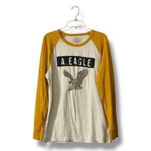 American Eagle Raglan Tee XL Yellow Cream Vintage Americana Thermal Shirt